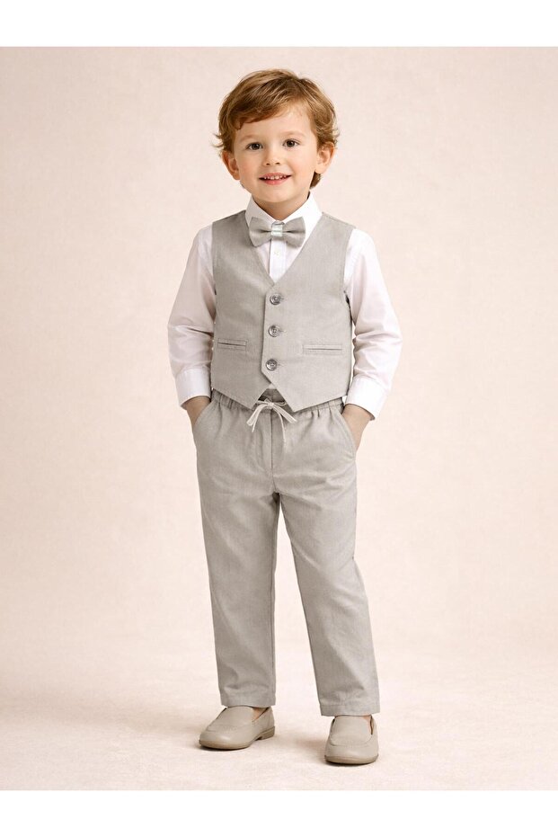 Concept 4-Piece Suit with Bow Tie and Vest for 6-18 Months - Beige6-9 Months