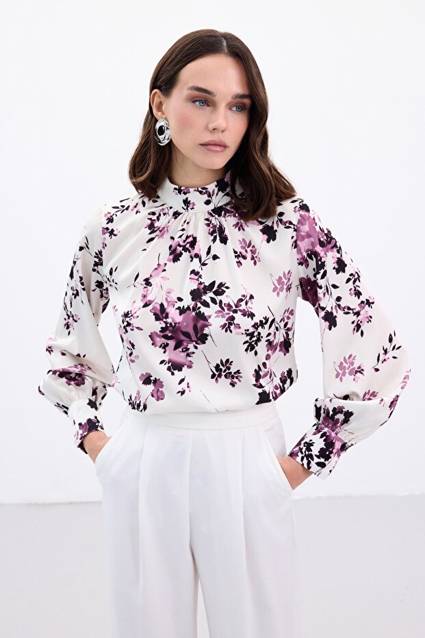 Dik Yaka Bluz - Mürdüm - 2