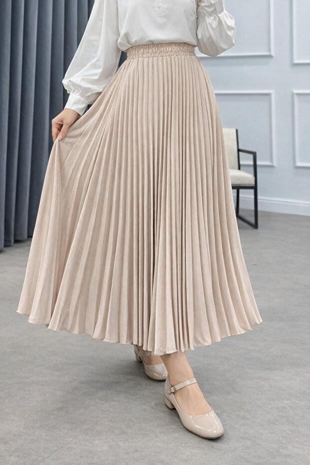 Minik Taşlı Plise Etek - 1