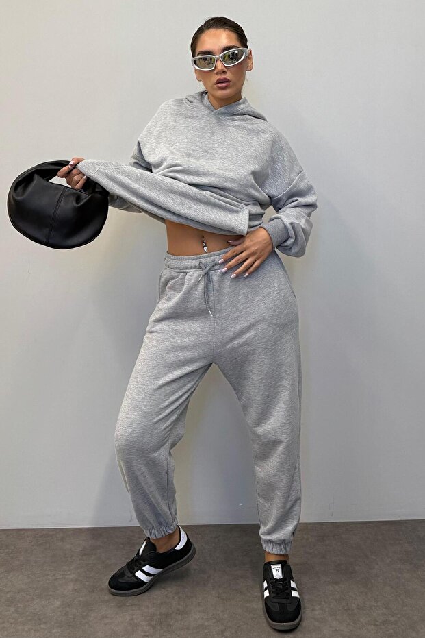 Mad Girls szürke kapucnis női tréningruha szett MG1225 - 4