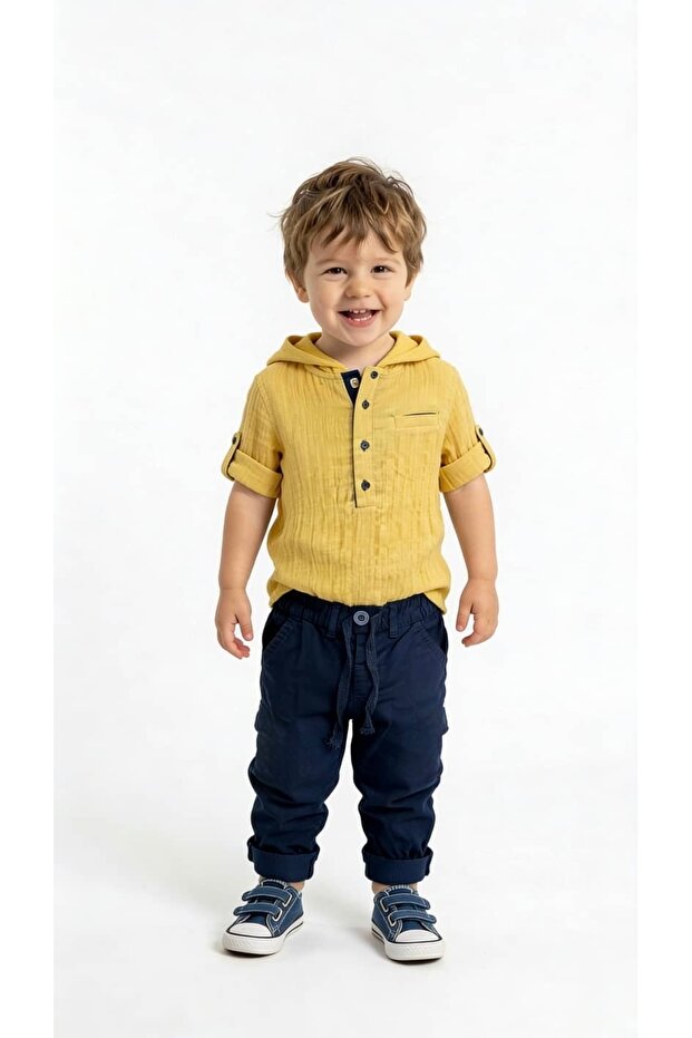 ETTO LINEN HOODY JUNIOR'S SET - MUSTARD