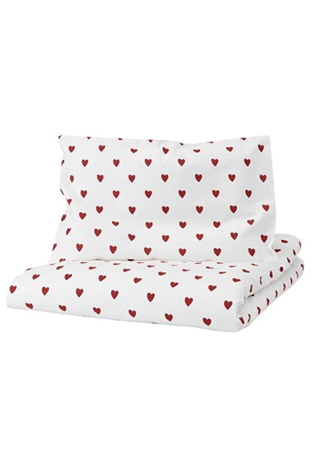 Barndröm, Baby Duvet Cover Set, White-Red, 110X125/35X55 cm