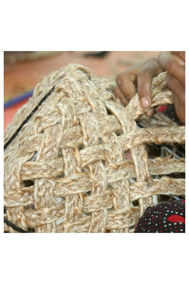 Dekoratif Sepet Jüt Örgü 31 cm El Dokuma - 4