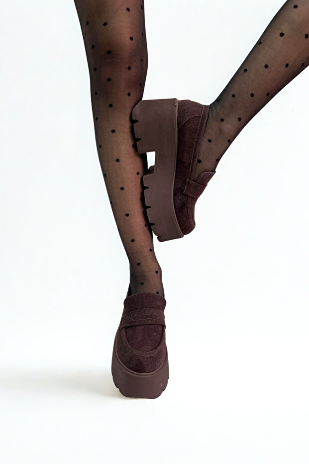 Brown Suede Thick Sole Loafers P9090