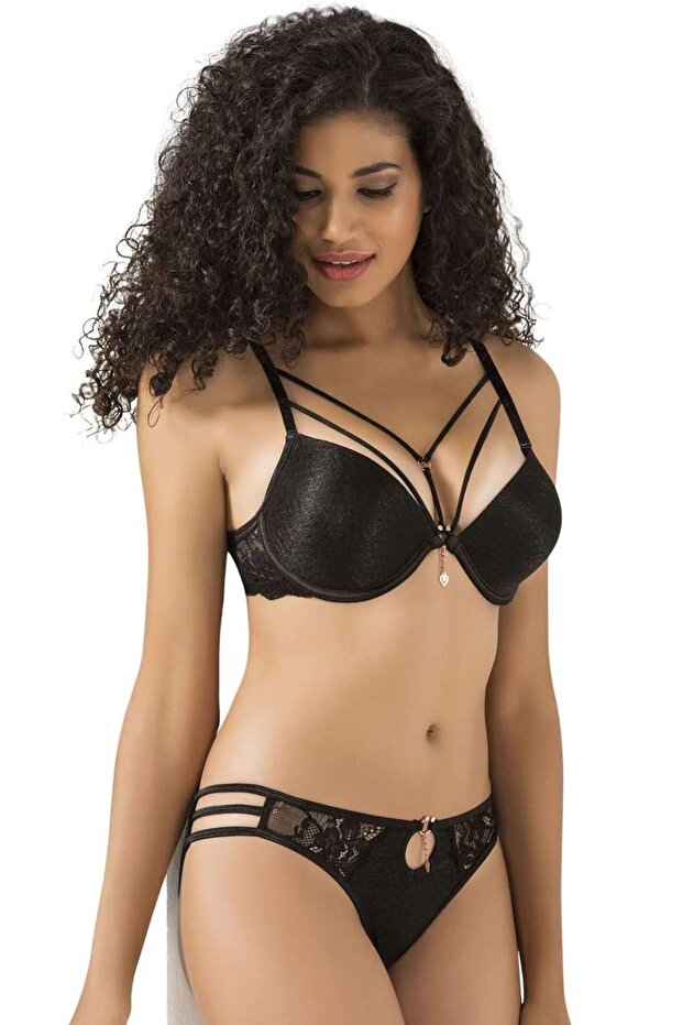 5020-B Supported-Wired Silicone Stone Glitter Bra Set