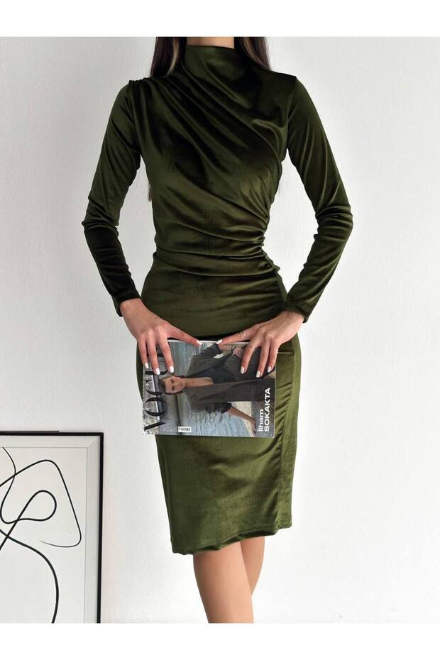 Rochie din catifea cu mânecă lungă - 3