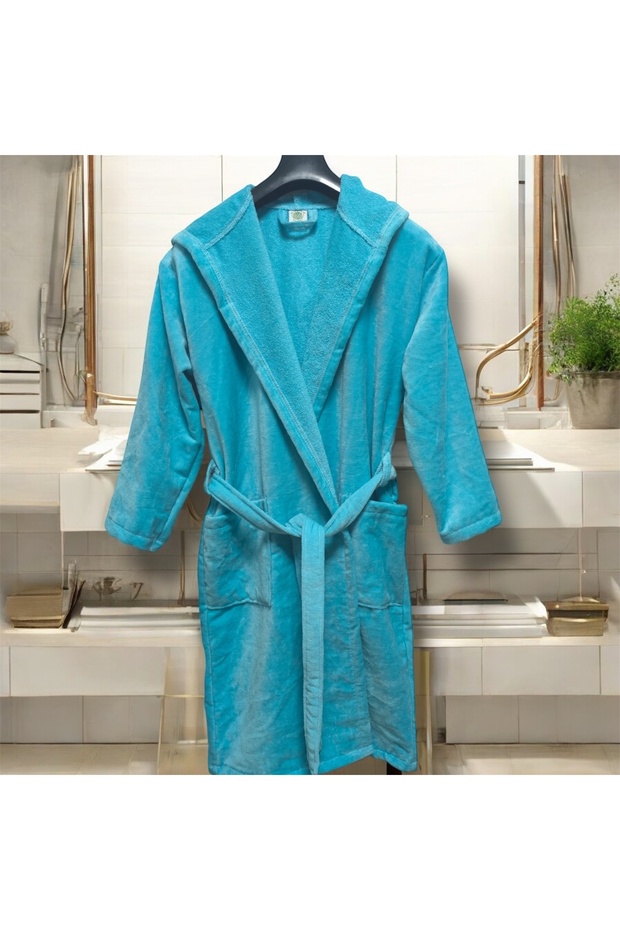 Bornoz Kadife Kapüşonlu %100 Pamuklu - 2