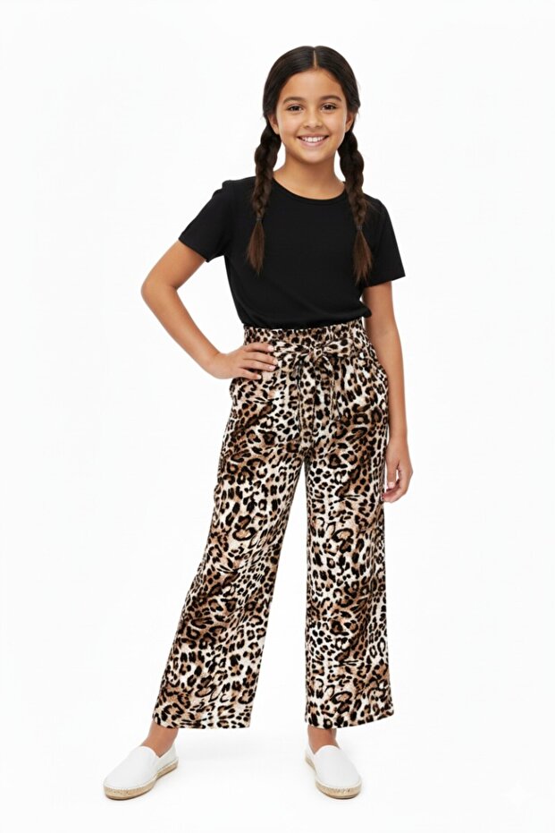 Girls' Printed Wide-Leg Elastic Lace-Up Trousers Bgl-St04625