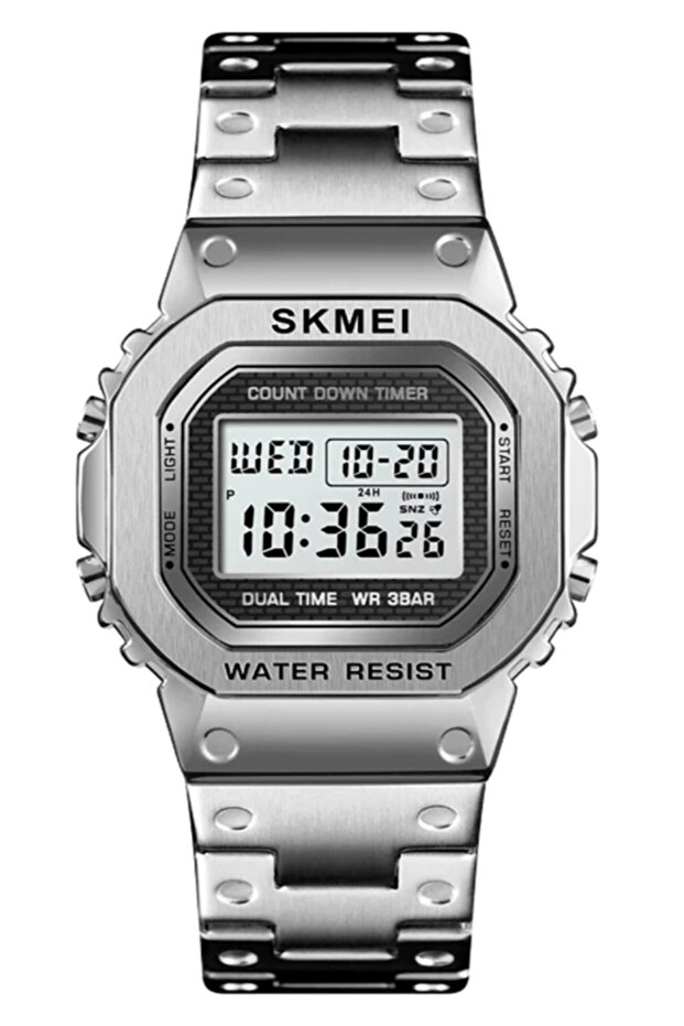 1456 Retro Style Silver Color Digital Men's Wrist Watch