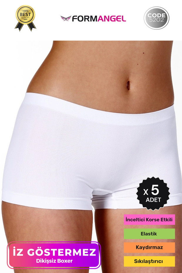 Women's Panties Boxer Gathering and Shaping Seamless Non-Slip Seamless Boxer Underwear 5 Pieces