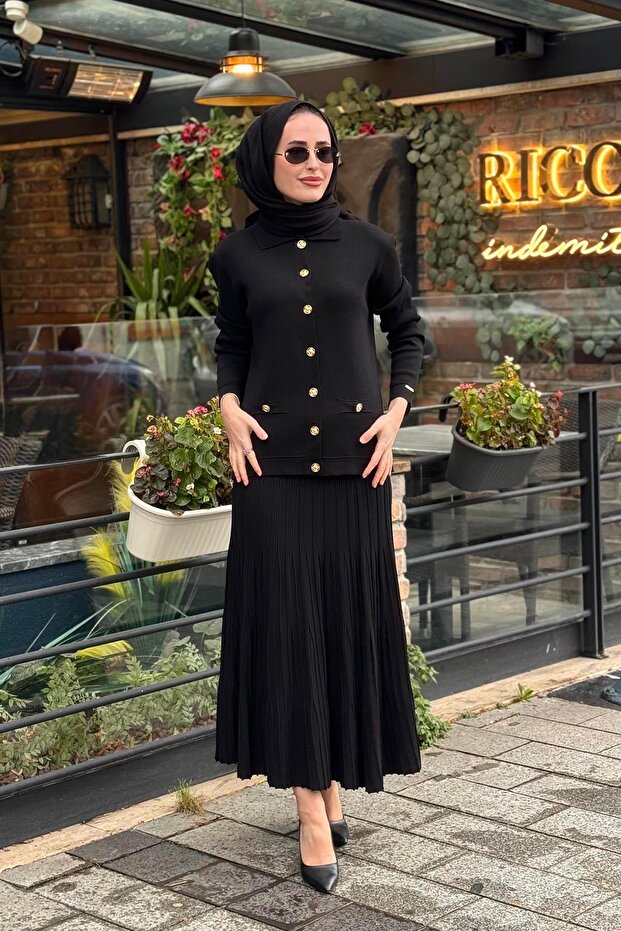 Düğmeli Etekli Takım MB24.700 Siyah - 1