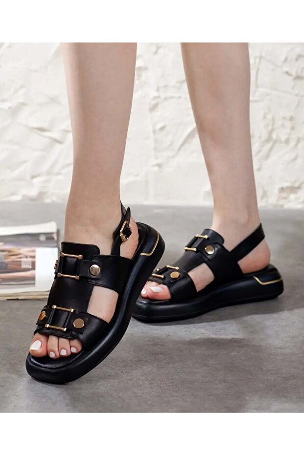 Tauri Genuine Leather Comfort Orthopedic Women's Sandals Black