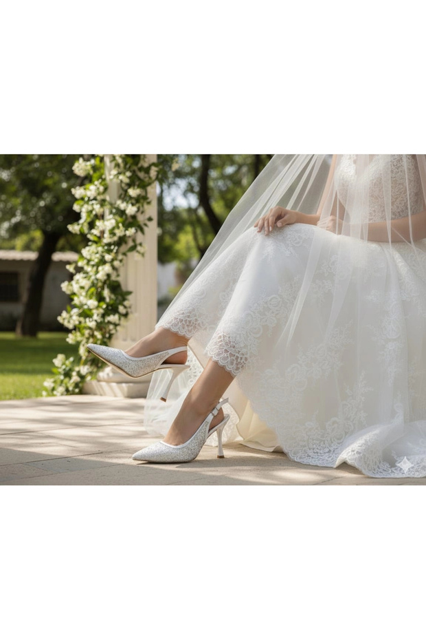Women's Satin Pearl Studded with Drop Stones Thin Heeled Comfortable Stiletto