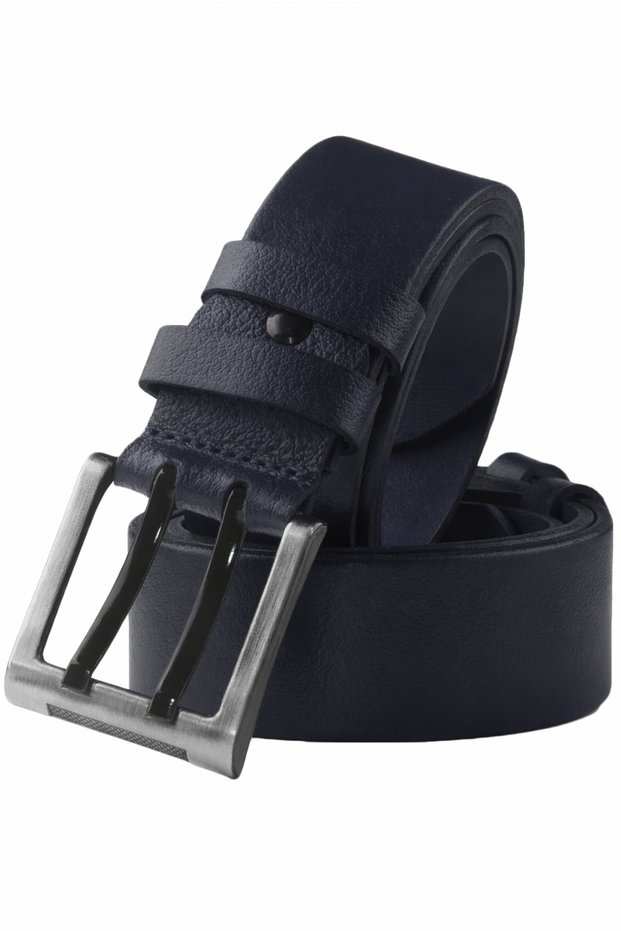 Men's Navy Blue Genuine Leather Double-Tongue Wide Belt – Sporty Buckle for Daily Use 1801295