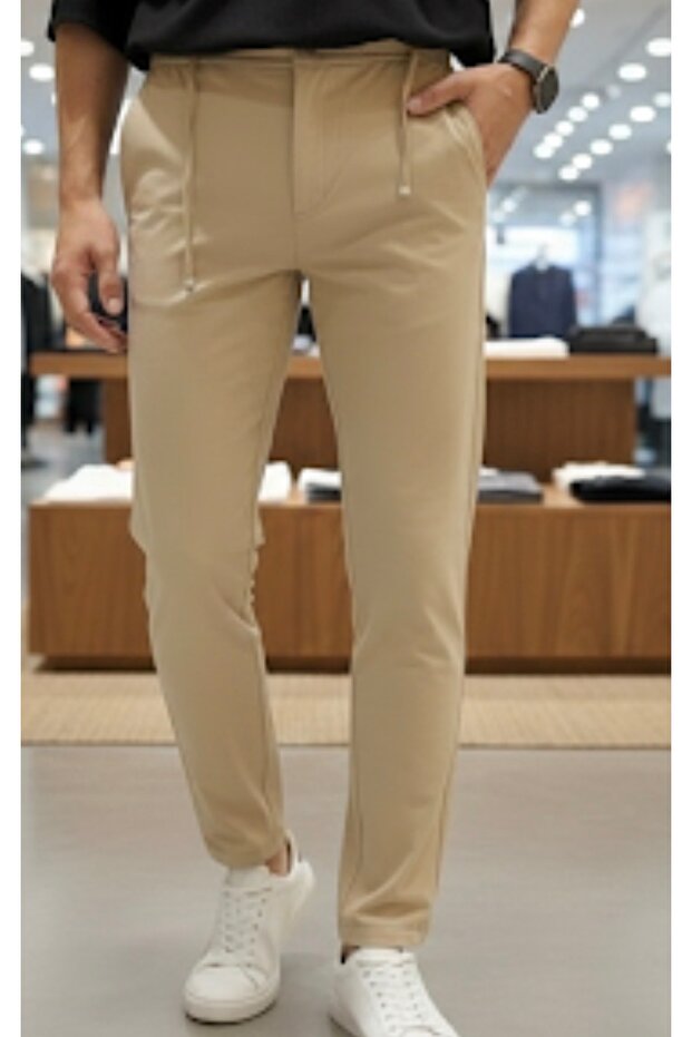 Men's Jogger Pants with Cloth Feet, Plain Fabric, Elastic Waist and Belt