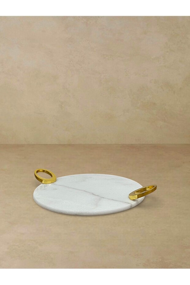 Marble 28 cm Round Decorative Promise Engagement Tray-Presentation Tray -Decor Tray White-Engagement Ring Gold