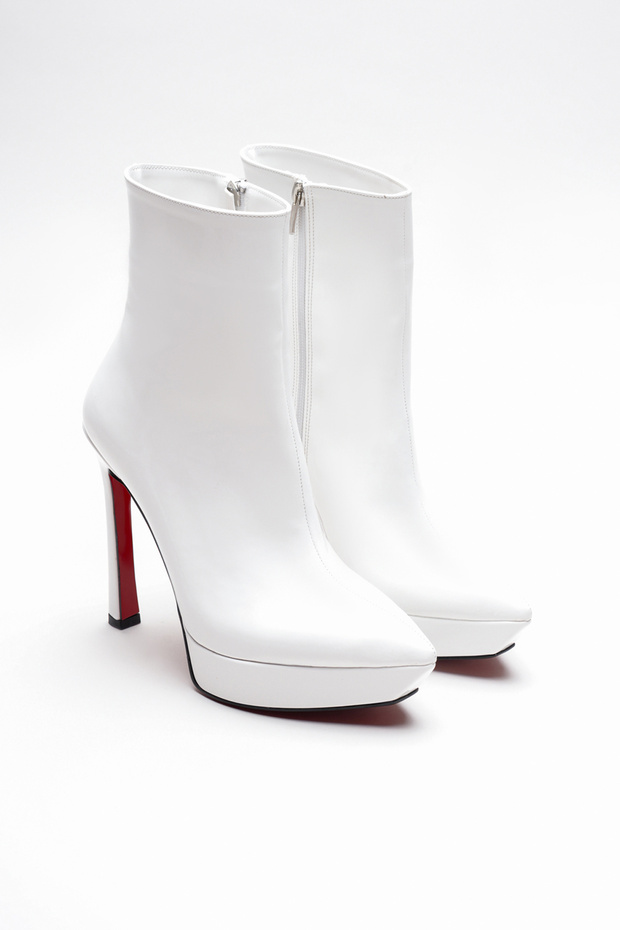 Women's Zippered Platform Heeled Boots Pileras White Patent Leather