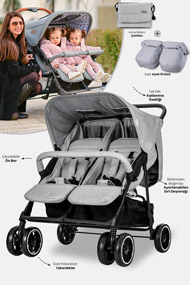 Twin Ikiz Bebek Arabası – Cool Grey - 1