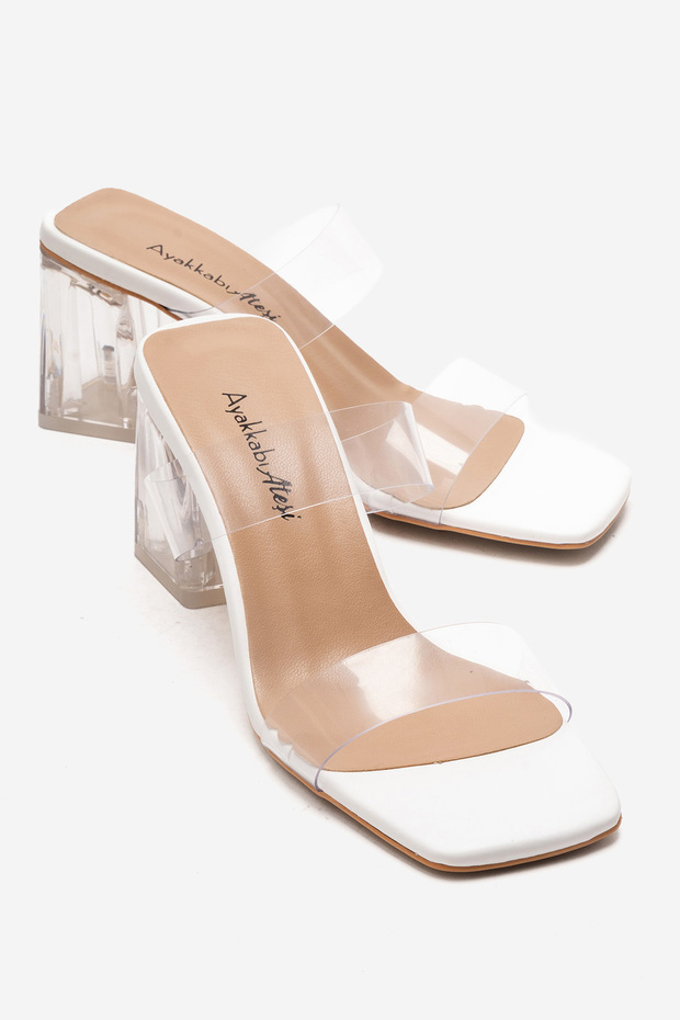 Women's White Skin Transparent Heeled Transparent Cover Special Design Slippers Brillant