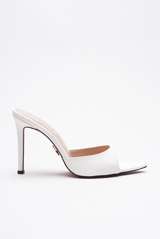 Women's Pointed Toe Thin Heeled Slippers Sona White Skin