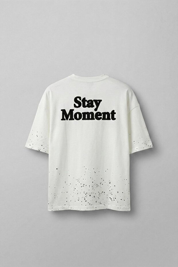 Men's Oversize Textured Printed 100% Cotton T-Shirt White
