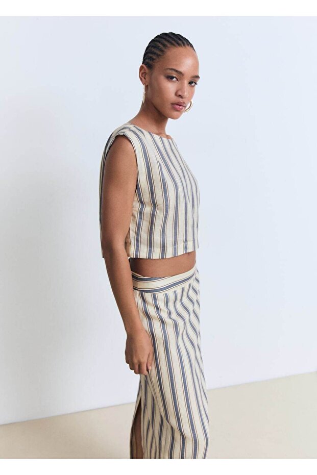 Çizgili keten etek - 6