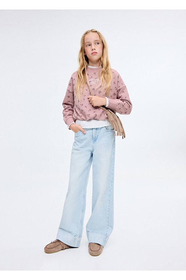 Çiçek desenli işlemeli sweatshirt - 2