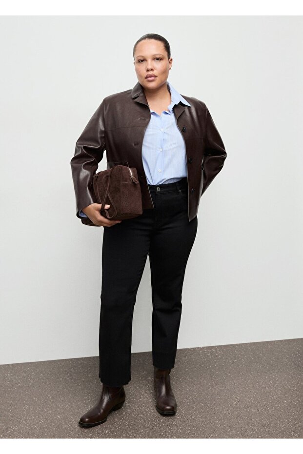 Deri görünümlü cepli ceket - 7