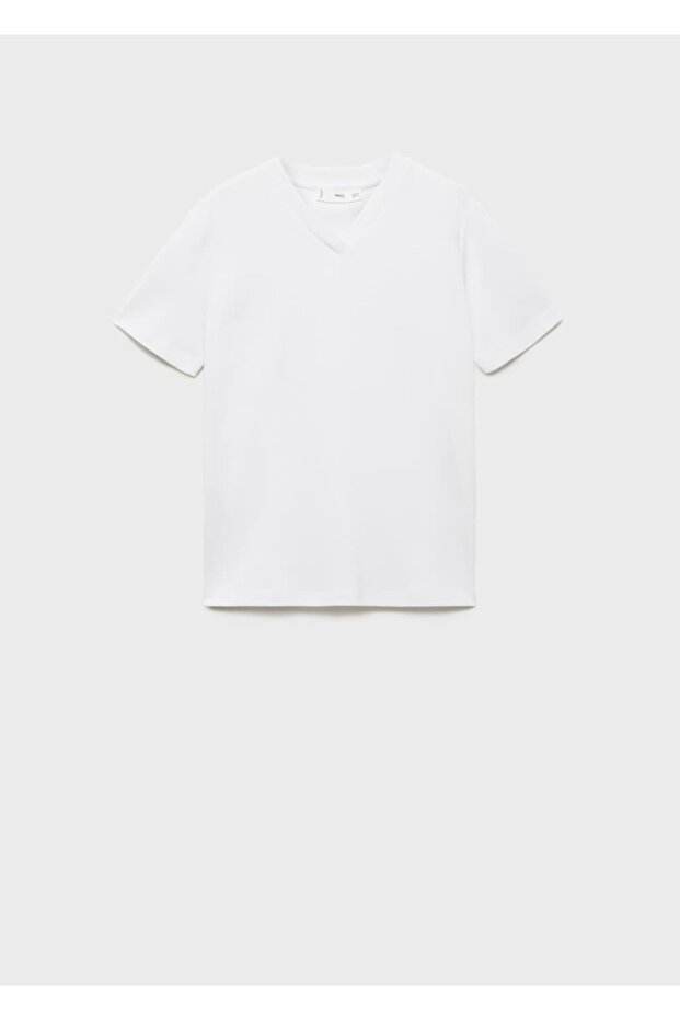 V yakalı pamuklu tişört - 3