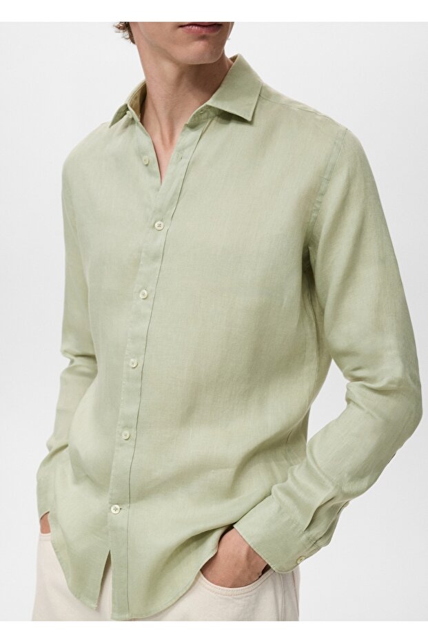 %100 keten regular fit gömlek - 8