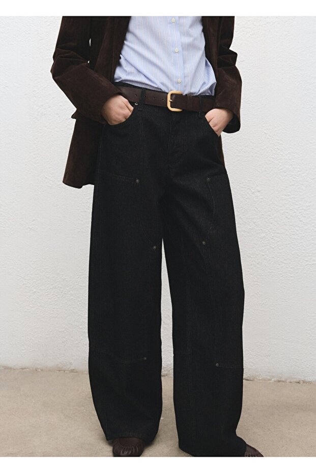 Barrel yamalı jean pantolon - 1