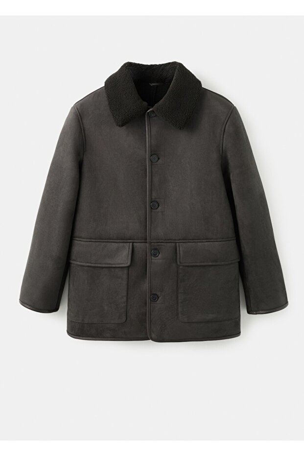 Kürklü süet görünümlü ceket - 3