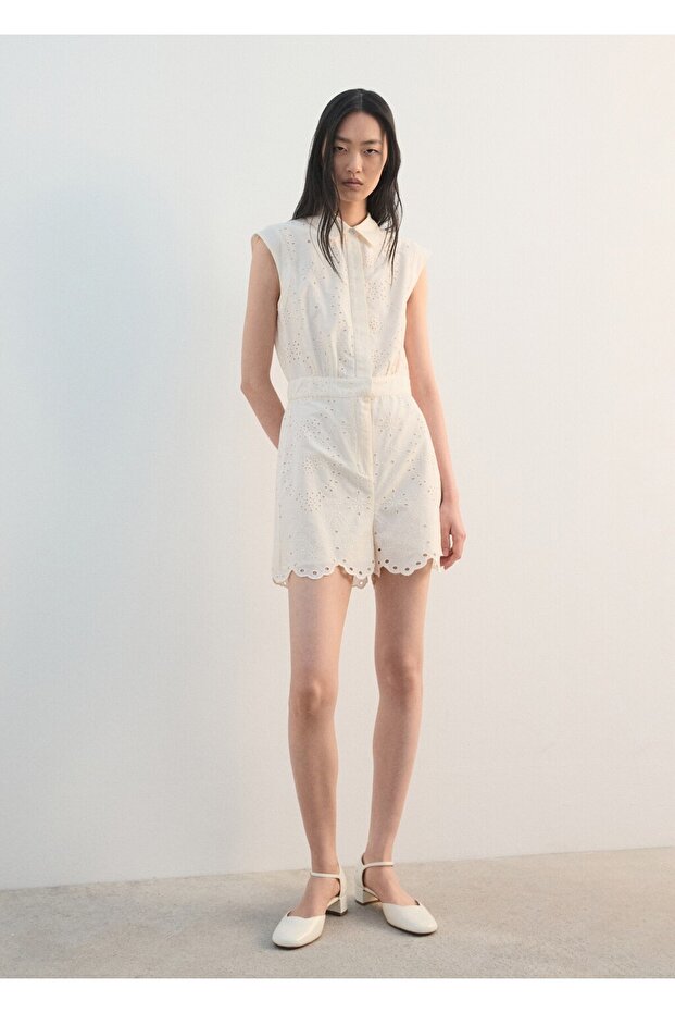 Dantel işlemeli kısa tulum - 2