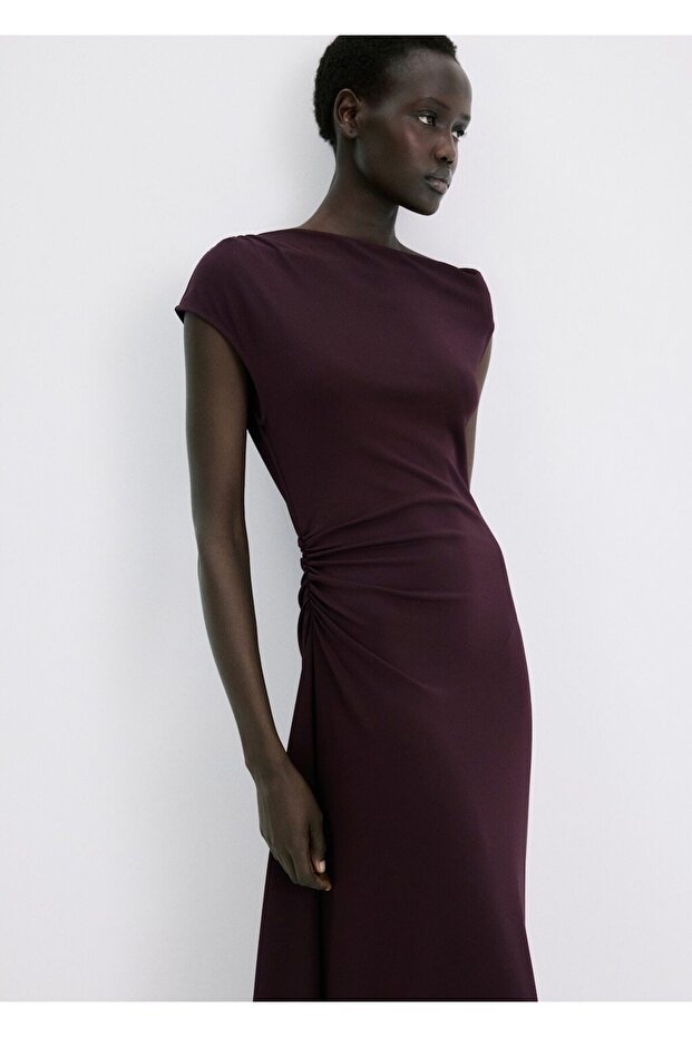 Büzgülü uzun elbise - 1