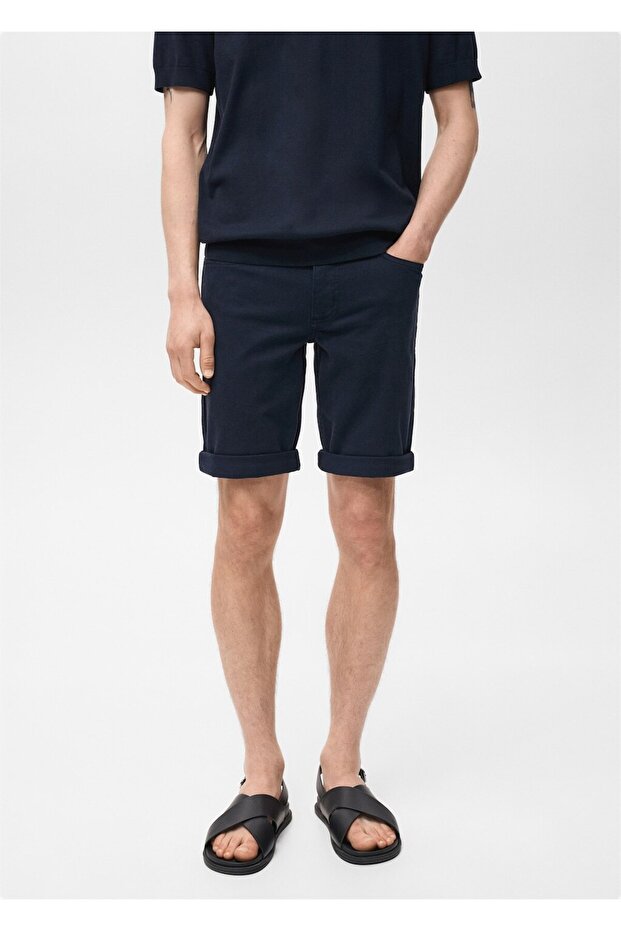 Slim fit kot bermuda şort - 1