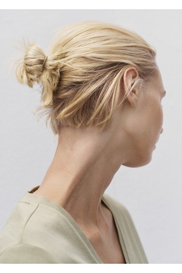 V yakalı pamuklu tişört - 5