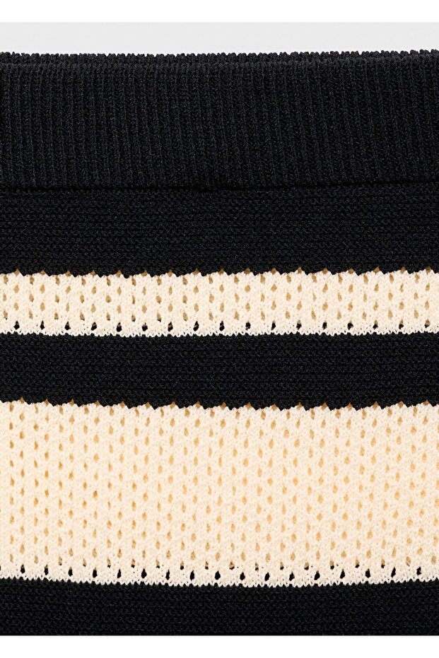 Çizgili midi triko etek - 8