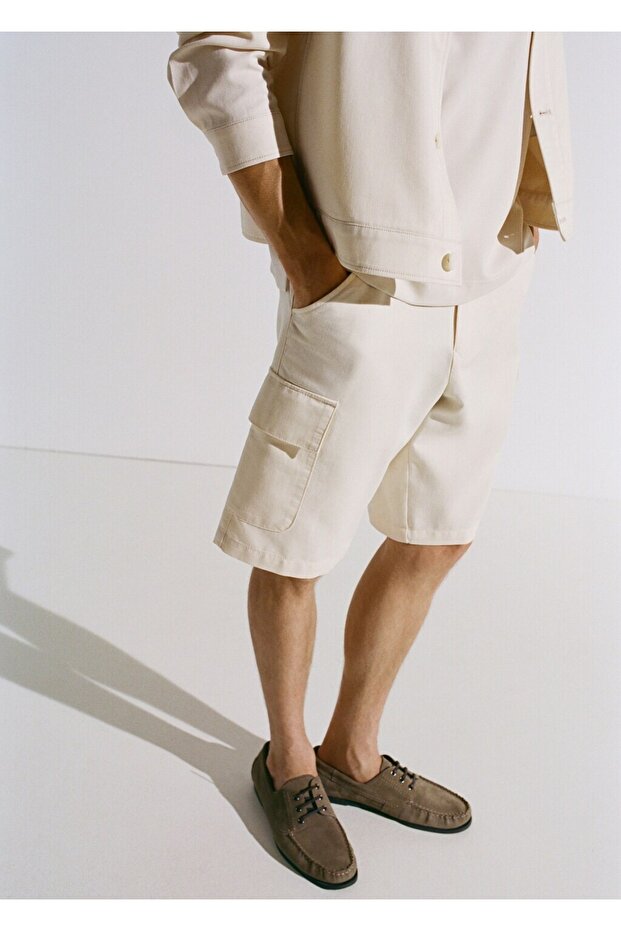 Lyocell pamuklu kargo bermuda şort - 7