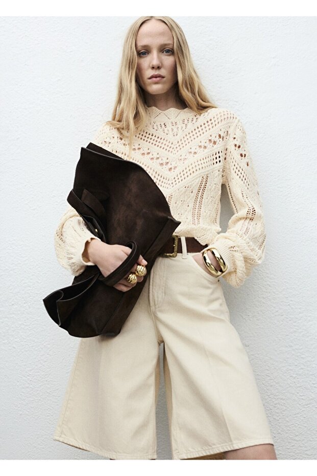 Ajur detaylı triko kazak - 1