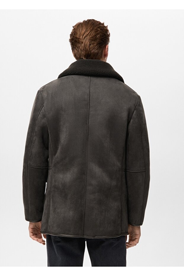 Kürklü süet görünümlü ceket - 4