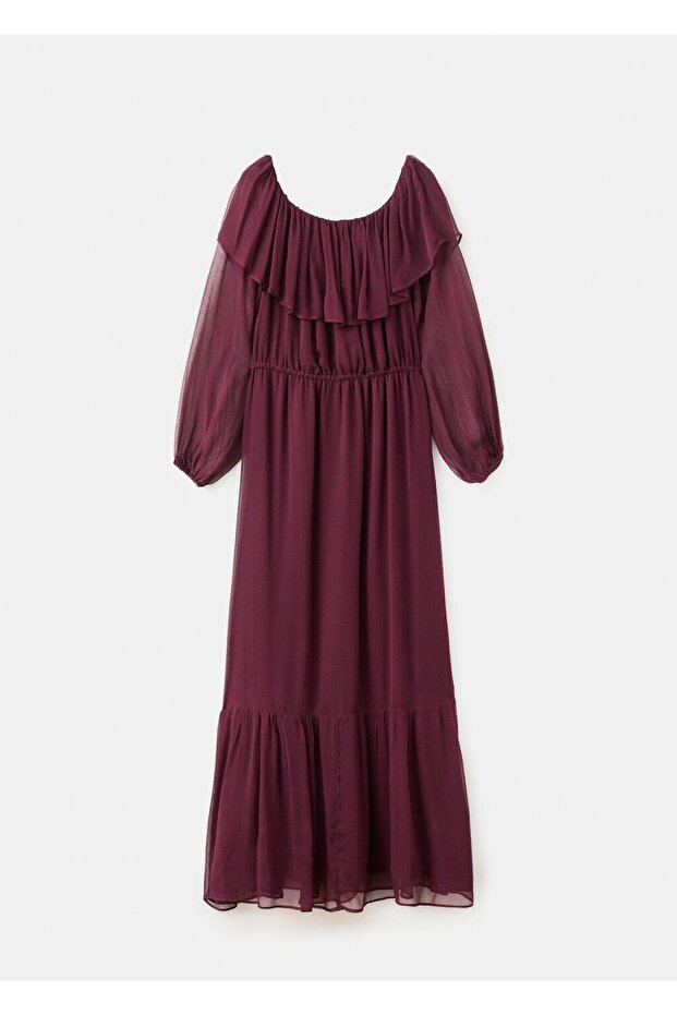 Volanlı straplez elbise - 3