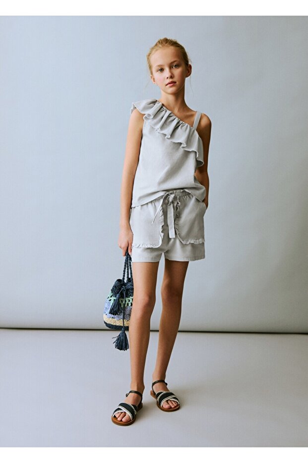 Kemerli keten şort - 2