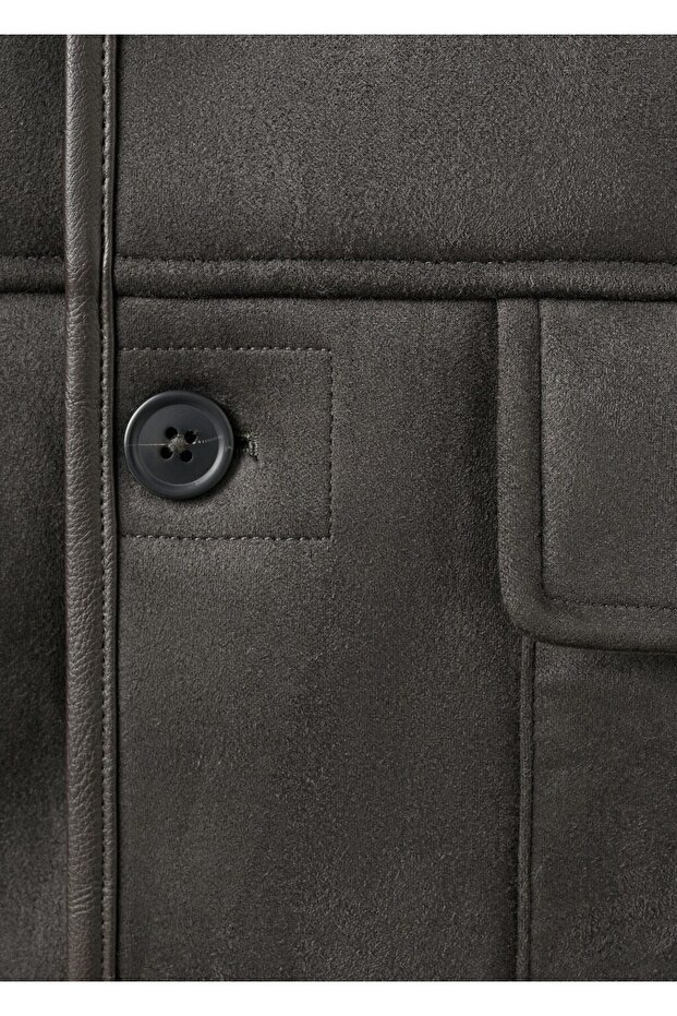 Kürklü süet görünümlü ceket - 5