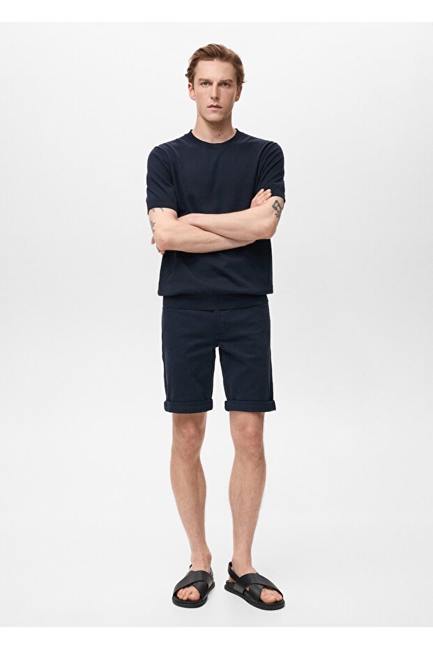 Slim fit kot bermuda şort - 2