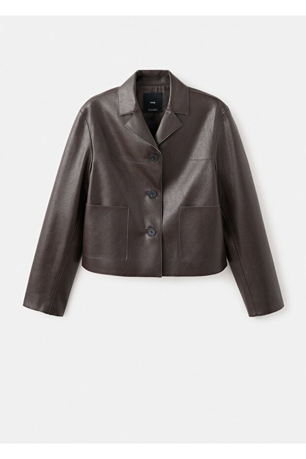 Deri görünümlü cepli ceket - 3