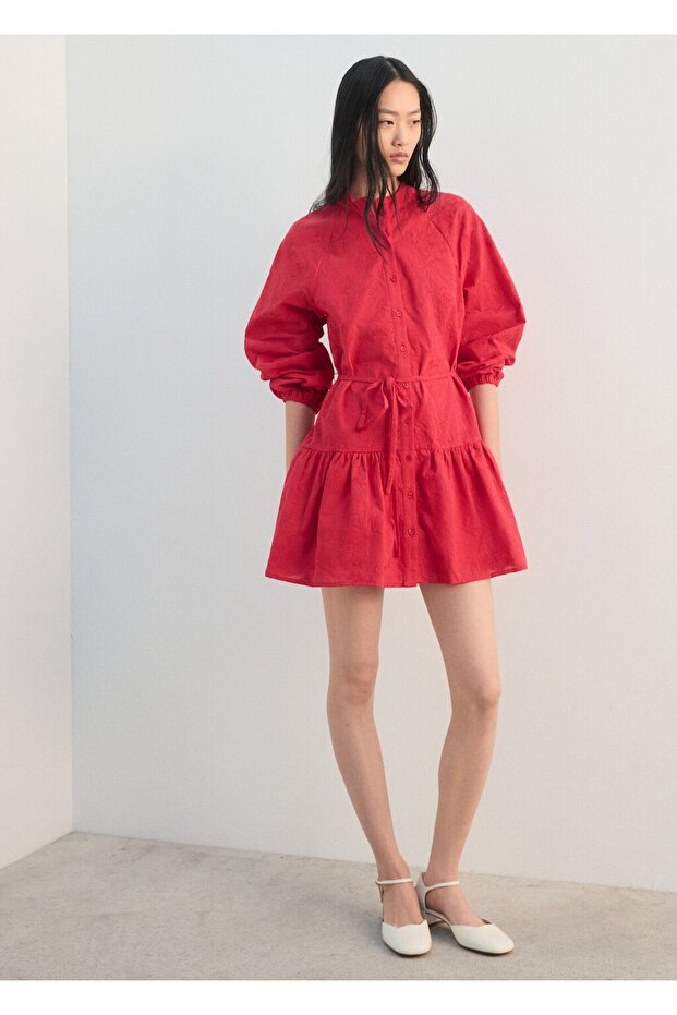 İşlemeli gömlek elbise - 2