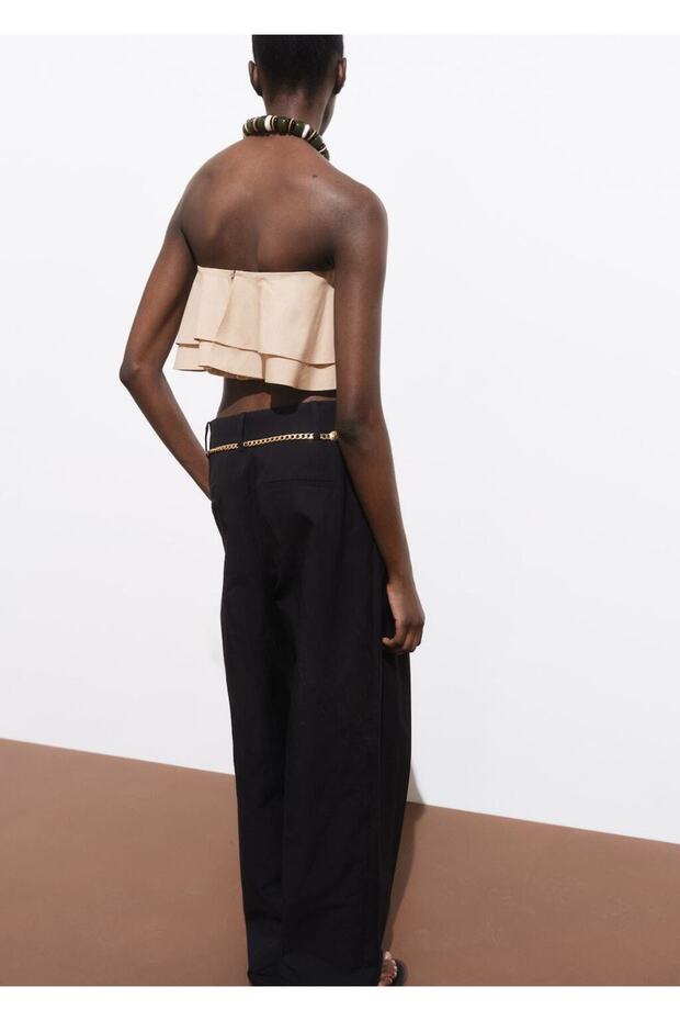 Volanlı straplez bluz - 4