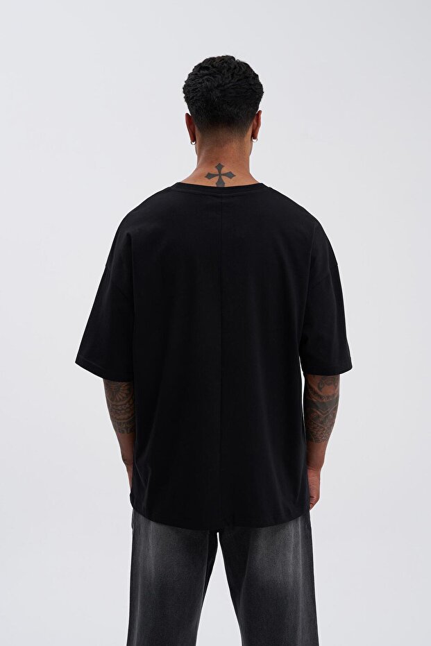 Erkek Basic Super Pamuklu Oversize Tişört Siyah - 4