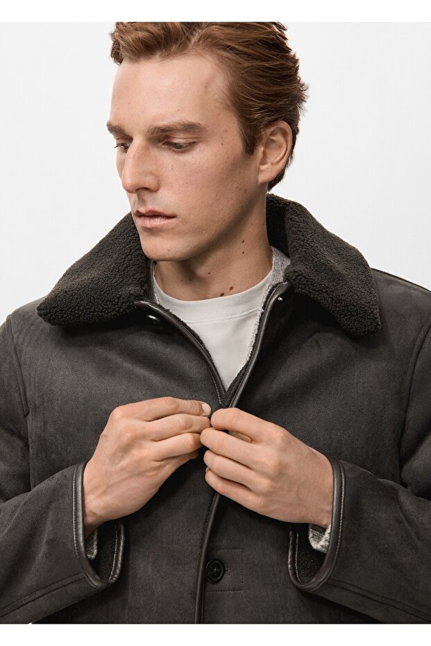 Kürklü süet görünümlü ceket - 6