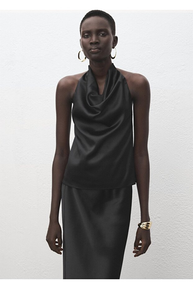 Drapeli yaka saten bluz - 1